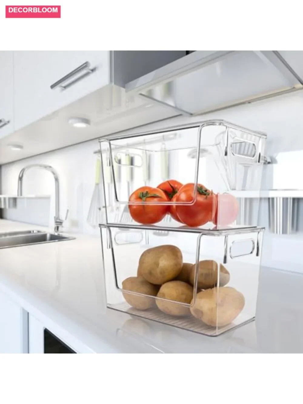 2 Pack Stackable Clear Storage Bins with Lids & Front Opening